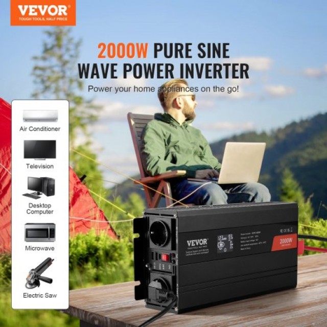 VEVOR Inverter 2000W 12V/230V LCD Remote CE  CZXNBQ2000WCKAYAZV2