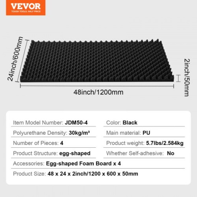 VEVOR  Σετ 4 Ακουστικών Πάνελ 48x24x2 για Στούντιο Τοίχο & Οροφή FZZSPMBHSL48UZ3RCV0