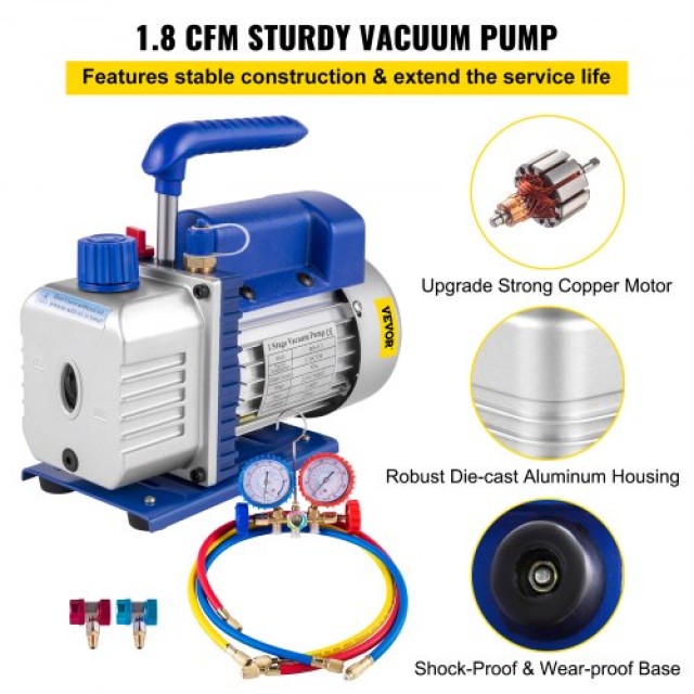 VEVOR  Αντλία Κενού Ψυκτικού 1.8CFM 1/4HP με Μανόμετρα HVAC (Μονοβάθμια) 1.8CFM1-4HPZKBZJ1V2