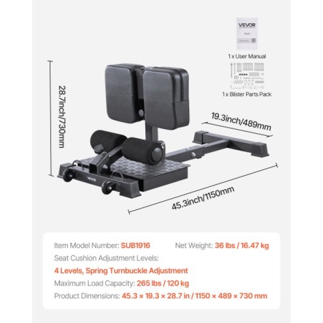 VEVOR Πολυλειτουργική Μηχανή Sissy Squat - Διαστάσεις 1150 x 489 x ...