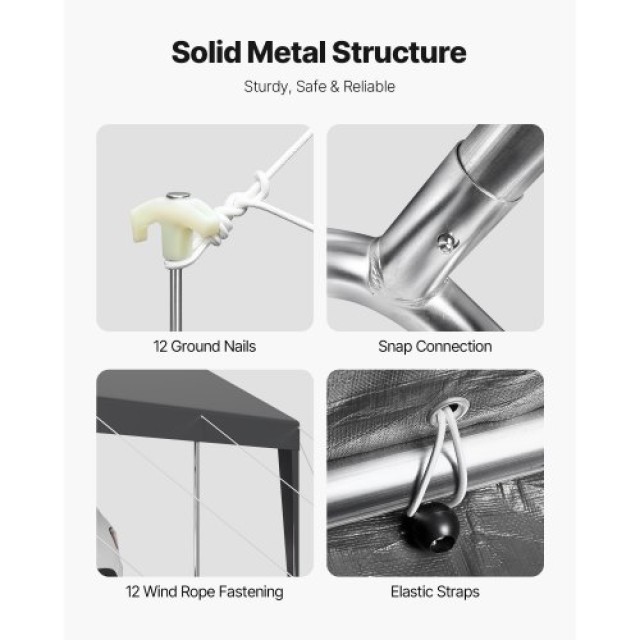 VEVOR Γκρι Φορητή Τέντα Καταφυγίου Αυτοκινήτου 10 x 20 FT Βαρέως Τύ...