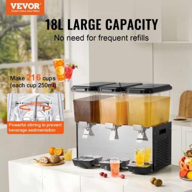 VEVOR  Εμπορικός Διανομέας Ποτών 18L x 3 Δεξαμενές Κρύου Χυμού SYYL...