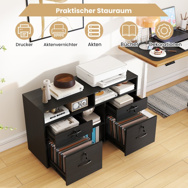 Costway Κινητό ντουλάπι γραφείου με 4 συρτάρια και κλειδαριά σε μαύ...