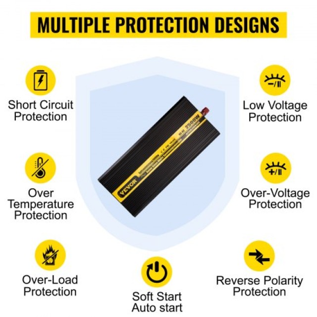 VEVOR Καθαρός Ημιτονοειδής Μετατροπέας 2500W 12V/230V με USB & LCD ...