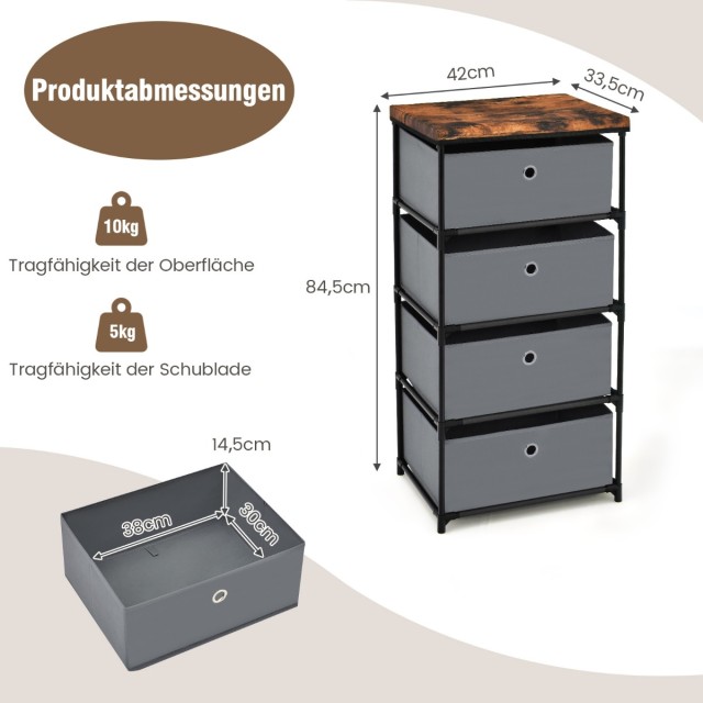 Costway  Κομοδίνο με 4 Συρτάρια για Υπνοδωμάτιο 42 x 33,5 x 84,5 εκ...