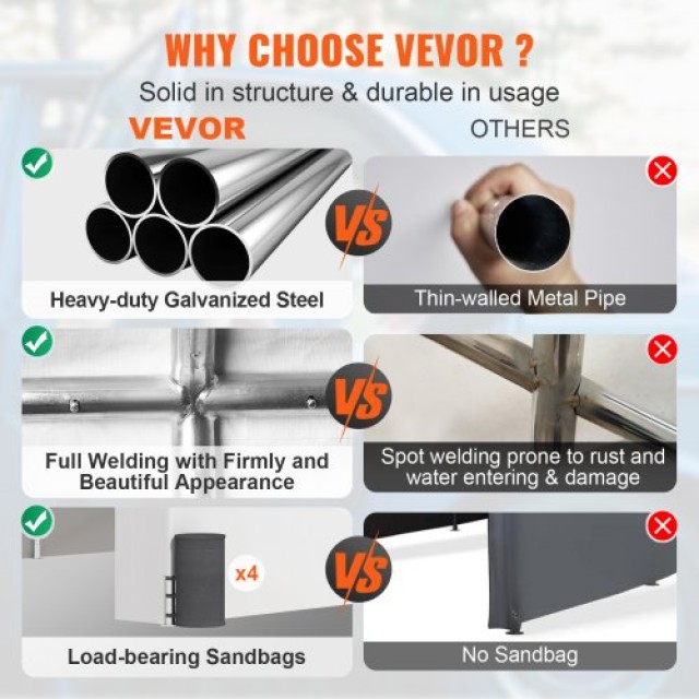VEVOR  Βαρέως Τύπου Στέγαστρο 12x20 ft με Αφαιρούμενα Πλευρικά Τοιχώματα και Αεριζόμενα Παράθυρα FBSJS812X20FTRC3TV0