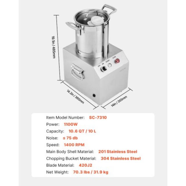 VEVOR  Ανοξείδωτος Πολυκόπτης 10L  SYSPQSJ10L11V1MQKV2