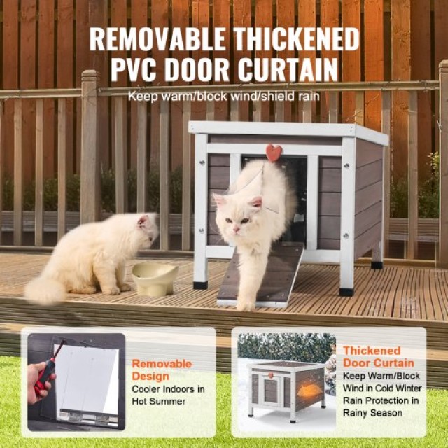 Ξύλινο Σπίτι Γάτας VEVOR με Στέγη & Πόρτες PVC  XJSMZMBHSDCSJURR1V0