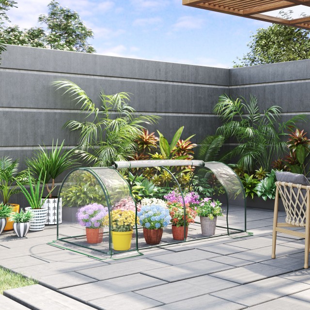 Outsunny Greenhouse Tunnel από ατσάλι και με κάλυμμα PVC, 200x100x80 cm, διαφανές και πράσινο 845-305V02