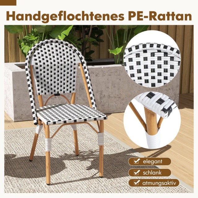 Costway  Καρέκλες Μπιστρό από Υψηλής Ποιότητας PE-Rattan με Γαλβανισμένο Μεταλλικό Σκελετό NP11801WH-2