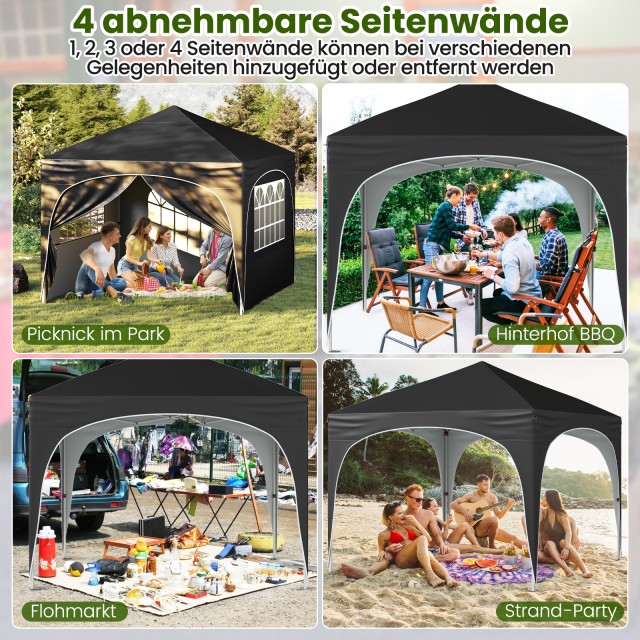 Costway Μαύρο 3x3 M Περίπτερο Κήπου με Αποσπώμενες Πλευρές και Αξεσ...