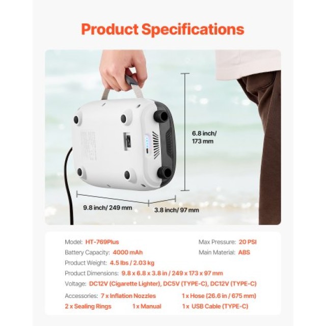 VEVOR Ασύρματη Τρόμπα SUP με Επαναφορτιζόμενη Μπαταρία 20PSI JBDDQB...