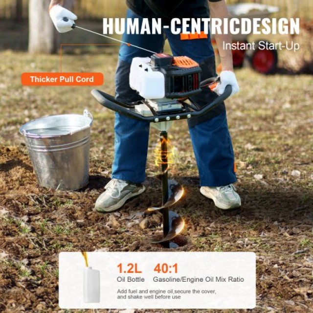 VEVOR  Βενζινοκίνητο Τρυπάνι Οπών 52CC 1450W με Δράπανα 6 & 10 & 3 ...