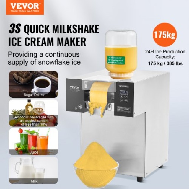 VEVOR  Επαγγελματική Μηχανή Πάγου Snowflake 385LBS/24H Ανοξείδωτη γ...