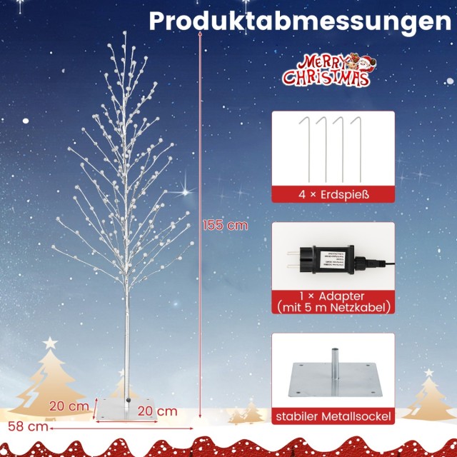 Costway Δέντρο LED 155 εκ. με Θερμό Λευκό Φως & Μεταλλική Βάση Ασημ...