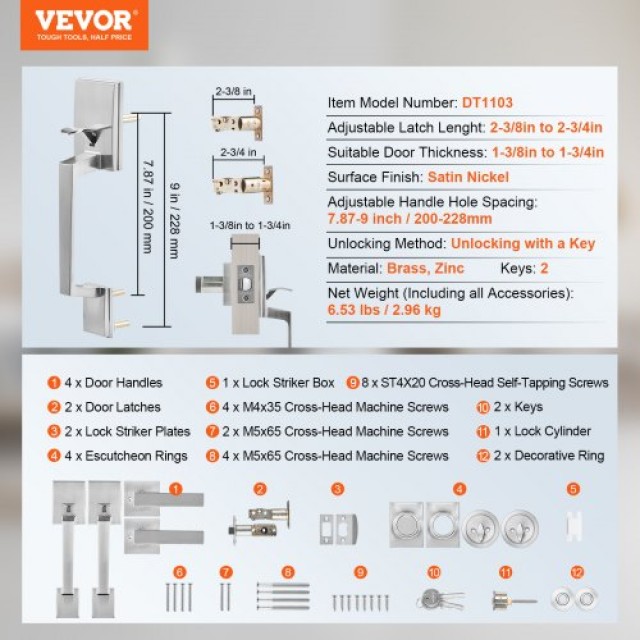 Σετ Χερουλιών Διπλής Πόρτας VEVOR, Σατινέ Νίκελ  SMSBDMNDSFXLP6JSTV0