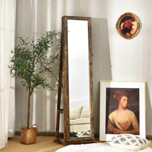 Ξύλινη Περιστρεφόμενη Κοσμηματοθήκη Μπιζουτιέρα με Ολόσωμο Καθρέπτη...