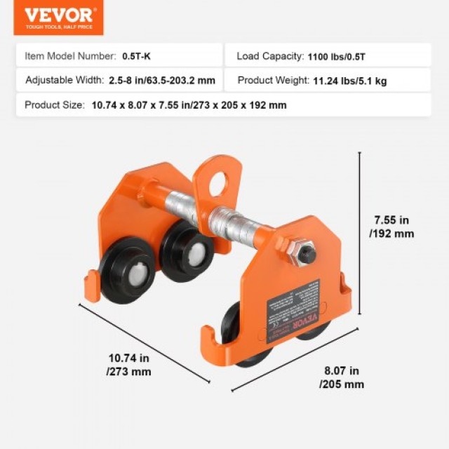 Χειροκίνητο Τρόλεϊ VEVOR 0.5 Τόνων για I-Beam  JKFZSTXC05T2CONU7V0