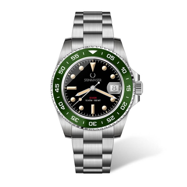 Ρολόι με Μεταλλικό Μπρασελέ Unisex Diver Cave Steinmaster Πράσινο 030026