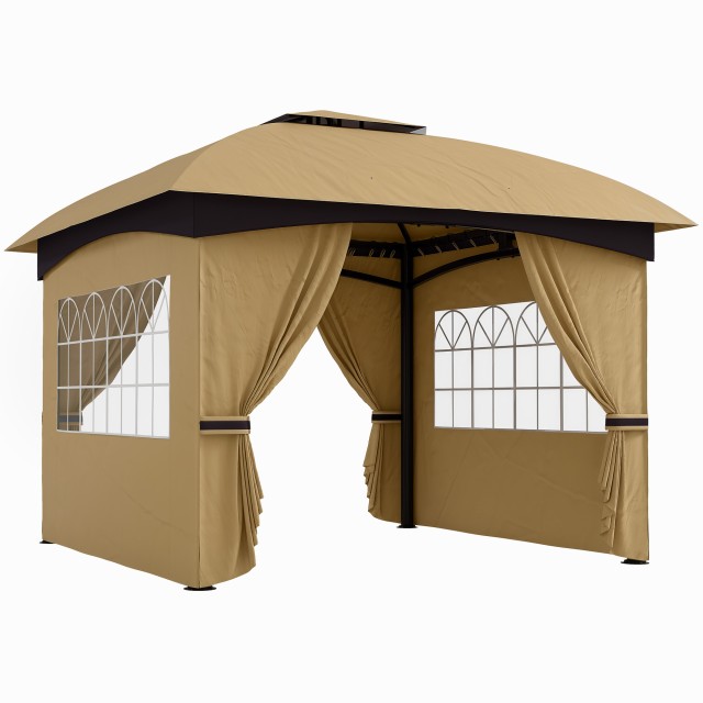 Outsunny Outsunny Κιόσκι Κήπου 3.4x3.4m με Τοίχους, Προστασία UV και Διπλής Στέγης, Μπεζ 84C-554V00BG