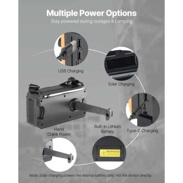 VEVOR Ραδιόφωνο Έκτακτης Ανάγκης 8000mAh με Φακό, Διαστάσεις: 175 x...