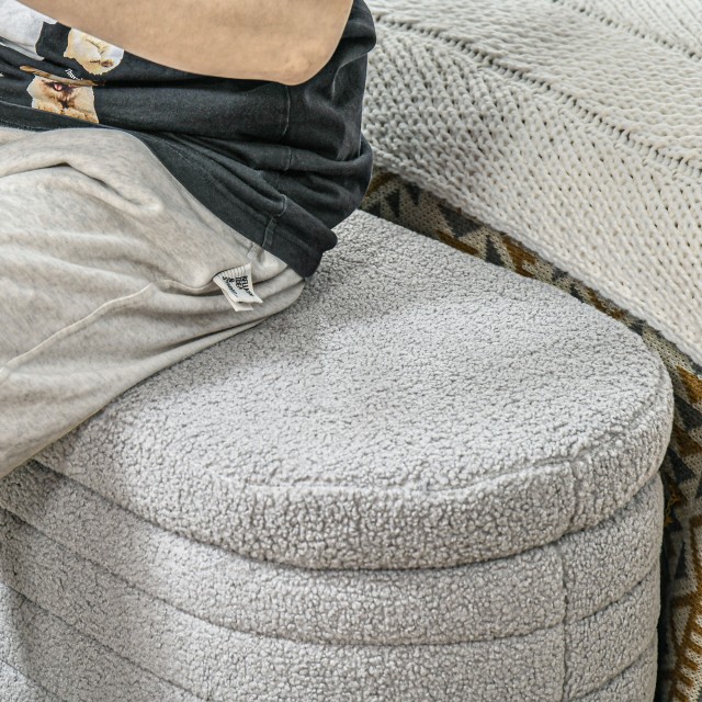 HOMCOM Πάγκος Κρεβατιού από Ύφασμα Teddy με Αποθηκευτικό Χώρο, 116x41x40.5cm, Ανοιχτό Γκρι 831-803V00LG