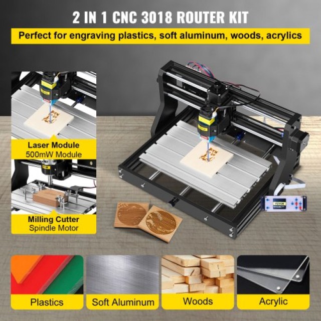 VEVOR CNC 3018 Pro 500mW Μηχανή Χάραξης με Offline Controller για Πλαστικό, Ακρυλικό, PVC, Ξύλο  DKJ3018PRO500MW01V2