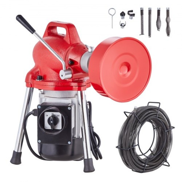 VEVOR Μηχανή Καθαρισμού Αποχέτευσης 20m x 16mm 250W Χειροκίνητη Τροφοδοσία  XXFDGDSTJ250OF30KV2