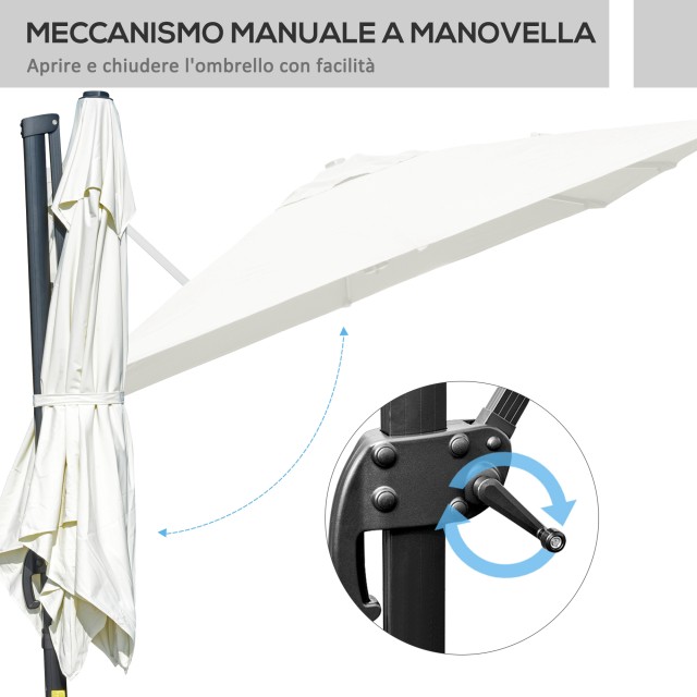 Outsunny Ομπρελόνι με Αντίβαρο 3x3 μ Κεκλιμένο με Μανιβέλα και Σταυ...