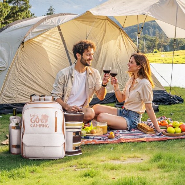 VEVOR Τσάντα Πικνίκ Παραλίας για 4 Άτομα με Ψυγείο και Κουβέρτα DCK...