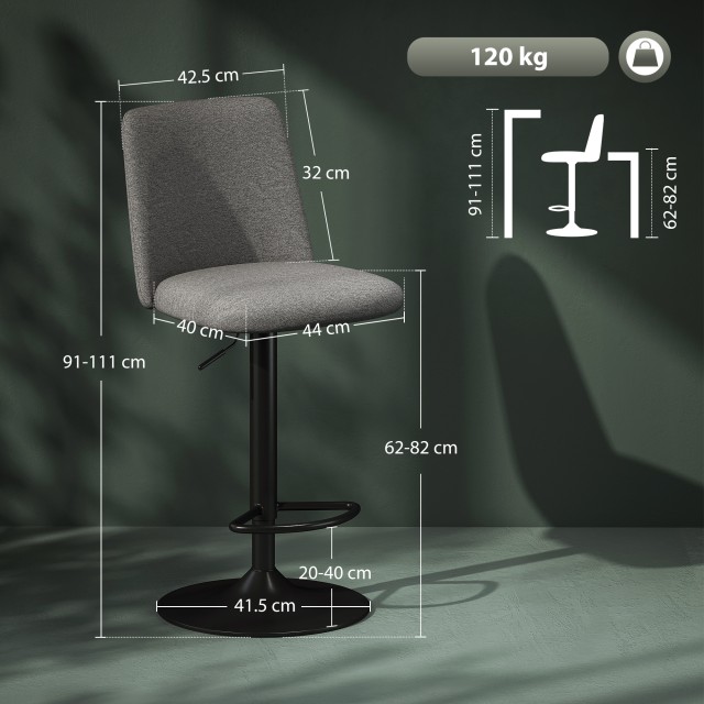 HOMCOM 2 Περιστρεφόμενα Σκαμπό Μπαρ, Ύφασμα Λινό, 44x53x91-111 εκ, ...