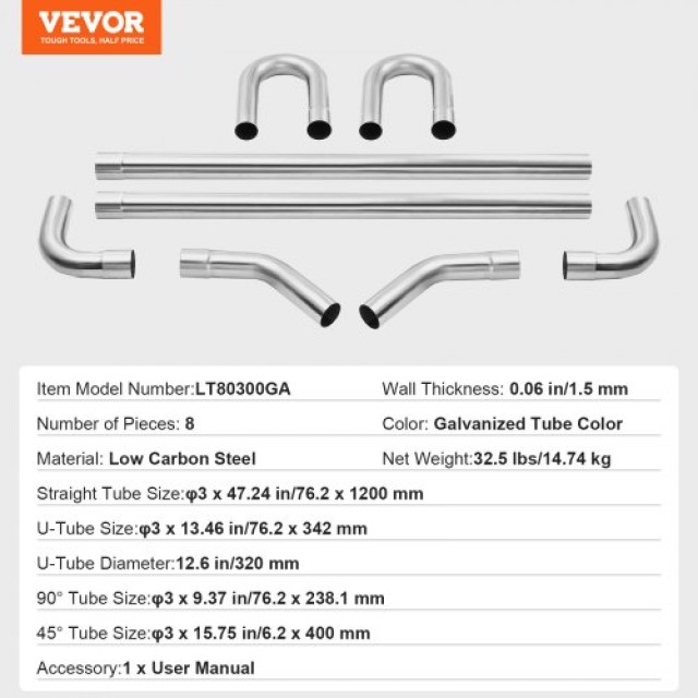 VEVOR  Σετ Εξάτμισης 8 Τεμαχίων με Σύνδεση Slip-Fit  DZPQGTJ8PCS3YQ...