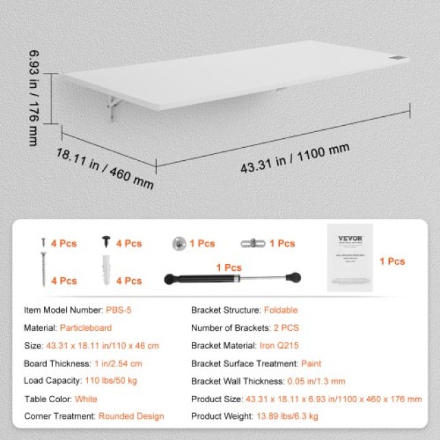 Πτυσσόμενο Επιτοίχιο Γραφείο VEVOR 43.31x18.11 in  BGSGZZPMBHB4SIRAJV0