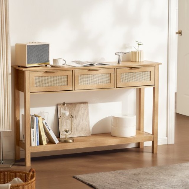 Τραπέζι Κονσόλα VEVOR Rattan με 3 Συρτάρια και Συρόμενη Πόρτα  TBXGZ3CMSYGB1CXTKV0