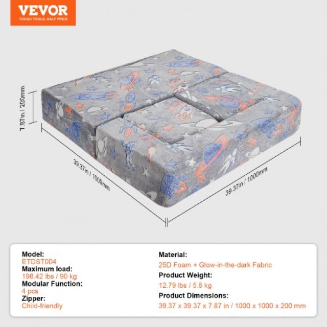 Παιδικός Καναπές VEVOR 4τμχ DIY Φωσφορίζων Γκρι  ETSF411849YC8HY99V0