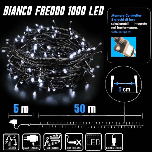 BAKAJI Καταρράκτης 1000 LED Φώτα Δέντρου Χριστουγέννων Λευκό Ψυχρό ...