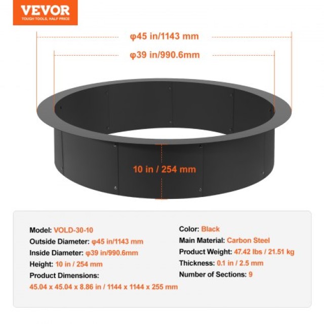 Δακτύλιος Πυράς VEVOR 44 από Ατσάλι για DIY Τζάκι Εξωτερικού Χώρου  YXHH25MM39INTCYI8V0