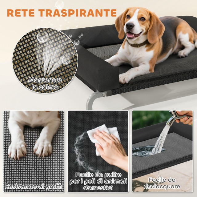 PawHut Υπερυψωμένο Κρεβάτι Σκύλου 110x75x30 εκ. με Μαξιλάρι U, Πολυεστέρας & Ατσάλι, Μαύρο/Ασημί D04-297V01BK