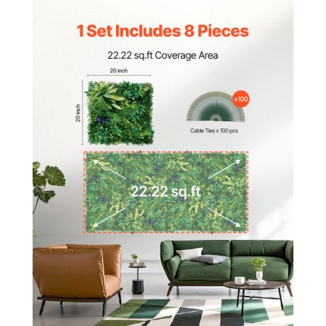 VEVOR Τεχνητά Πάνελ Γρασιδιού 3D 8 Τεμάχια 20x20 ίντσες για Διακόσμ...