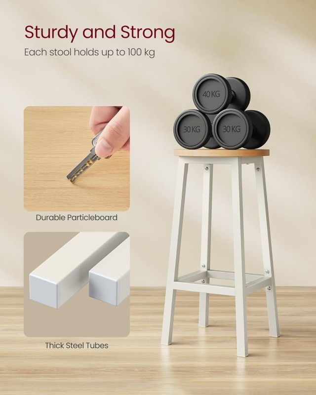 VASAGLE Σετ 2 τμχ  Μεταλλικά Σκαμπό 32x32x64cm με Υποπόδιο LBC032W09V1