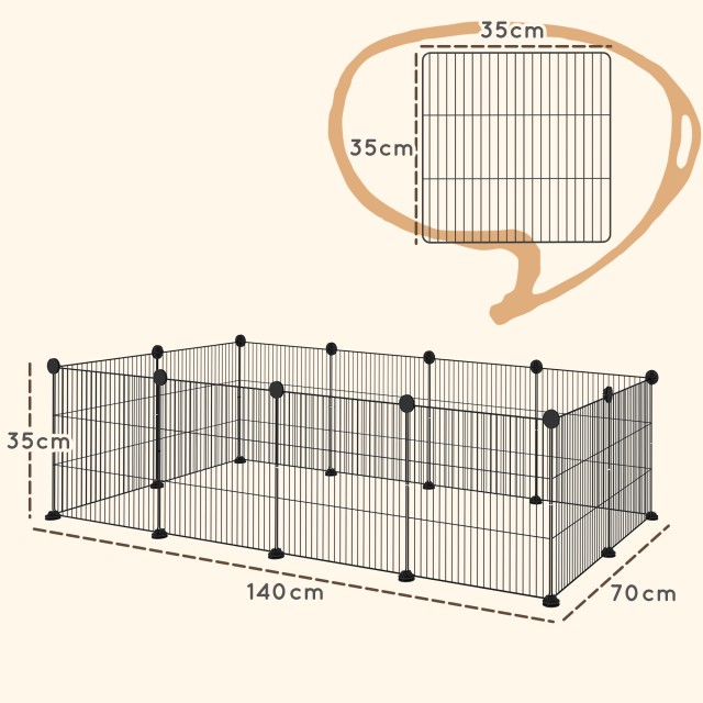 PawHut  Περιφραγμένος Χώρος για Ζώα με 12 Πάνελ 35x35 εκ. και Στρογγυλεμένες Άκρες, από Μέταλλο και ABS, 140x70x35 εκ., Μαύρο  D06-055V01BK