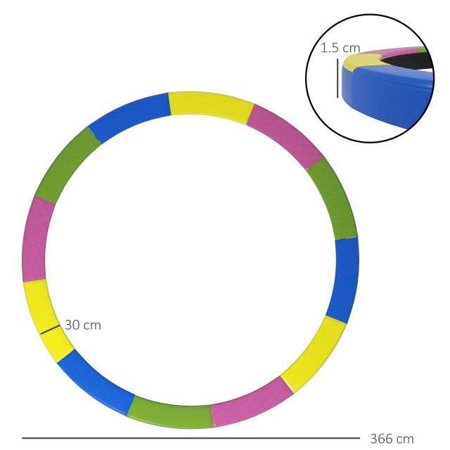 Κάλυμμα τραμπολίνου SPORTNOW Ø366x30 cm Πτυσσόμενο και φορητό, σε πλαστικό, PE και αφρό, Πολύχρωμο A00-023V02MX