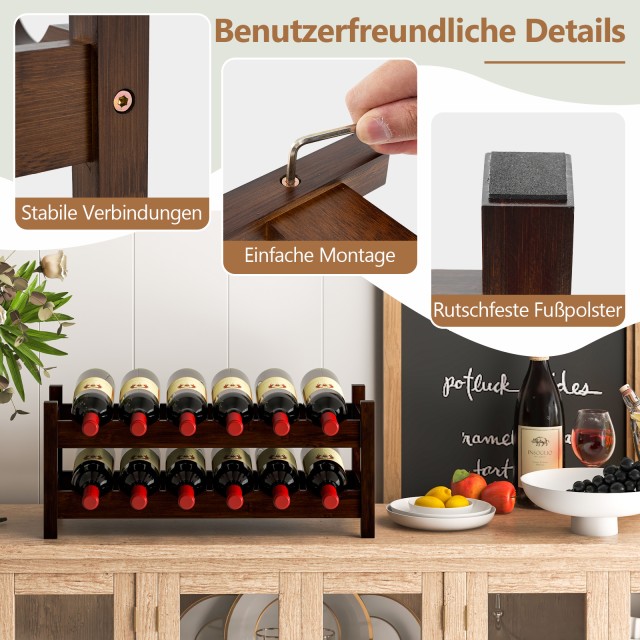 Costway Μπαμπού Ραφιέρα Κρασιών για 12 Μπουκάλια με 2 Ράφια για Κελ...