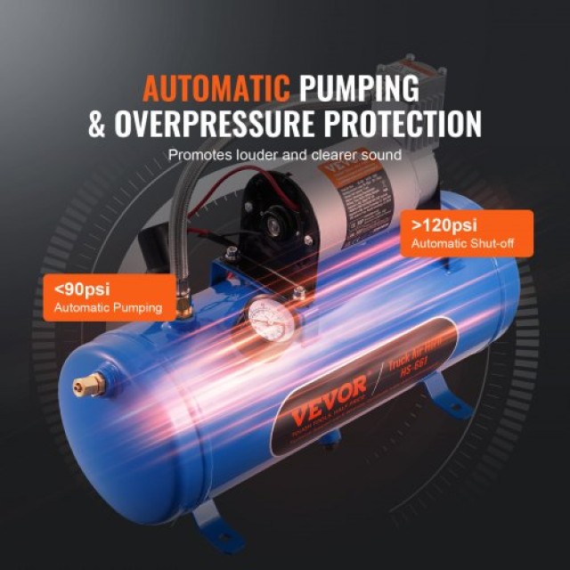 Συμπιεστής Αέρα VEVOR 12V με Δοχείο 6L, 120 psi για Κόρνες & Ελαστι...