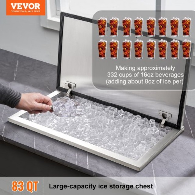 VEVOR 24x20x15 Εντοιχιζόμενο Ψυγείο Πάγου Ανοξείδωτο με Κάλυμμα QRSCBCFG20LXN50MQV0