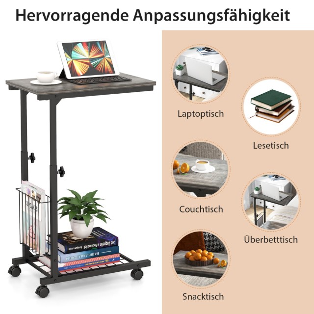 Costway Ρυθμιζόμενο Τραπέζι Laptop με Καλάθι & Ρόδες Γκρι JV10488GR