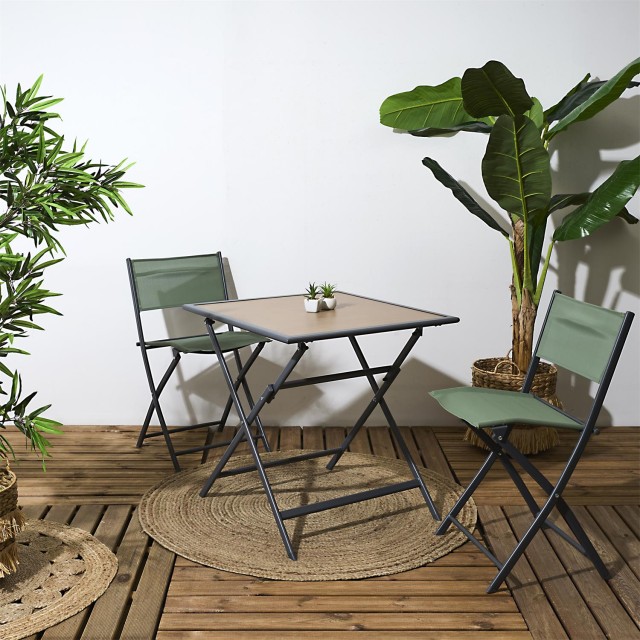 Home Deco Factory Μαύρο Μεταλλικό Πτυσσόμενο Τραπέζι με Επιφάνεια α...