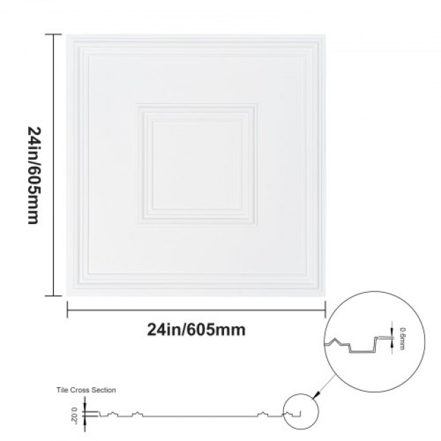 VEVOR Πλακάκια Οροφής 12τμχ 24x24in PVC Εύκολη Εγκατάσταση Λευκά Γεωμετρικά  THBZPVCB12J2BINQSV0
