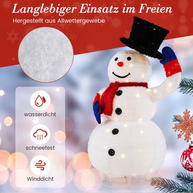 Costway  Φωτιζόμενος LED Χιονάνθρωπος 130cm με Μαύρο Καπέλο Χριστου...