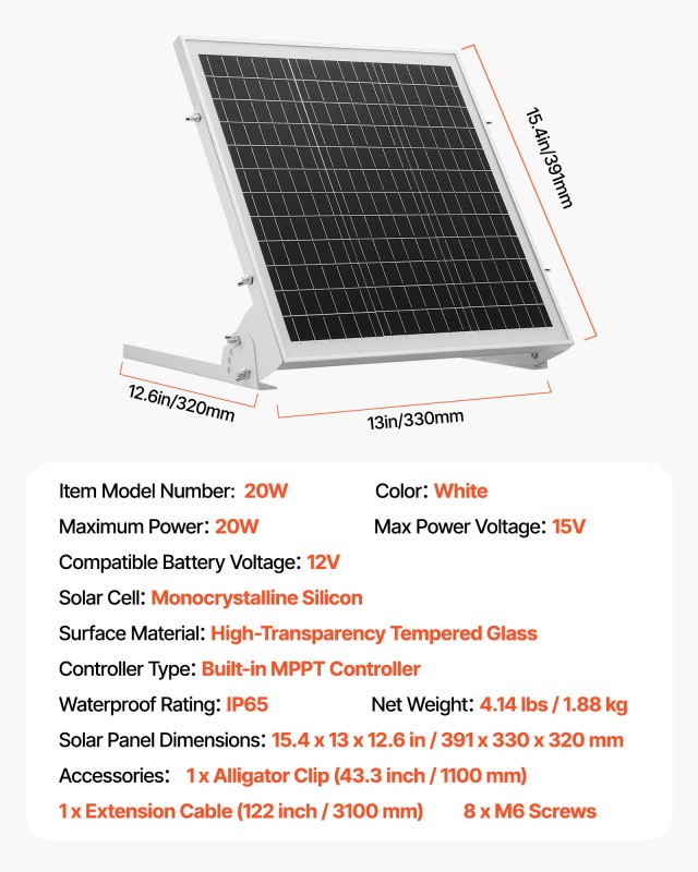VEVOR Ηλιακός Φορτιστής 20W 12V με MPPT, Αδιάβροχος IP65 για Οχήματ... VEVOR Ηλιακός Φορτιστής 20W 12V με MPPT, Αδιάβροχος IP65 για Οχήματ...